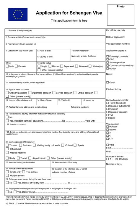 requirements for schengen visa application